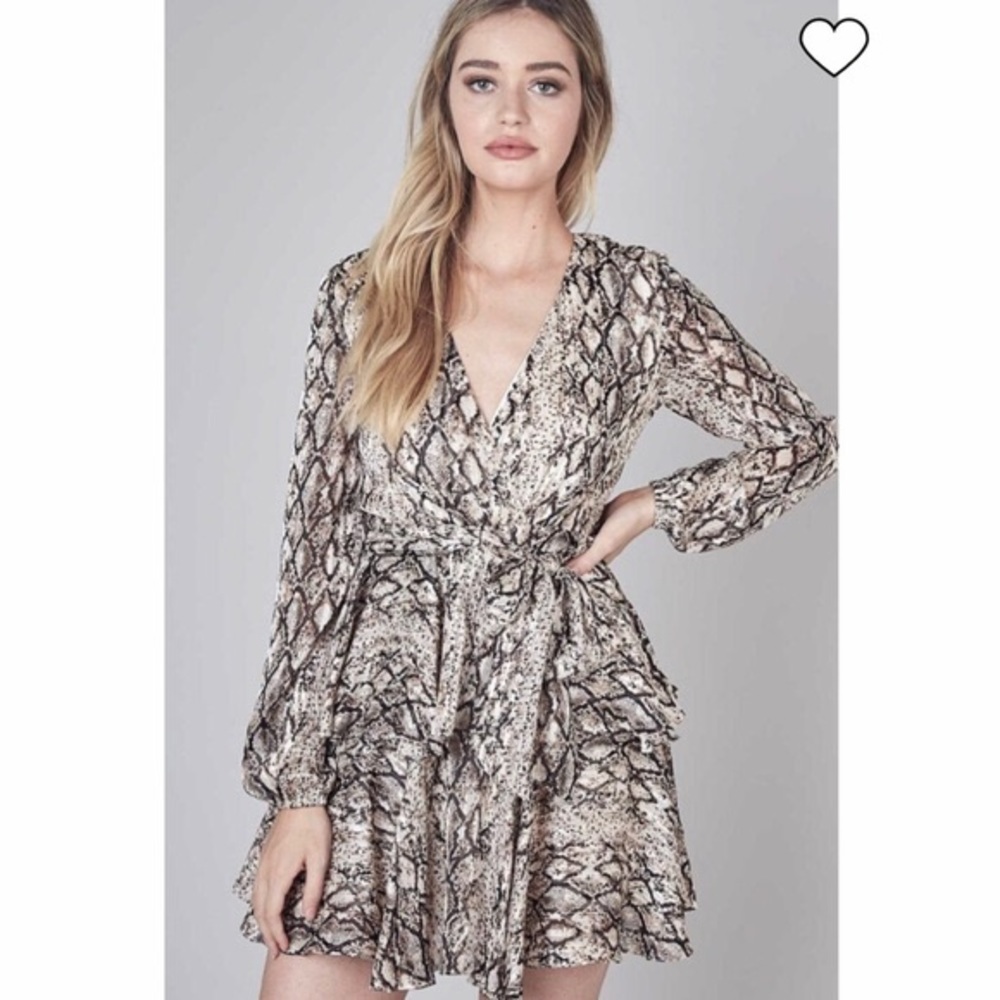 snake print illusion wrap dress w/ tie